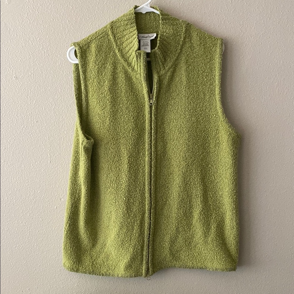 Coldwater Creek wool blend Lime Green Zip-Front Fleece Vest